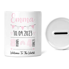 Personalised Children's Money Box | Custom Newborn Gift | Newborn Facts | Welcome to The World | Custom New Baby Keepsake Gift