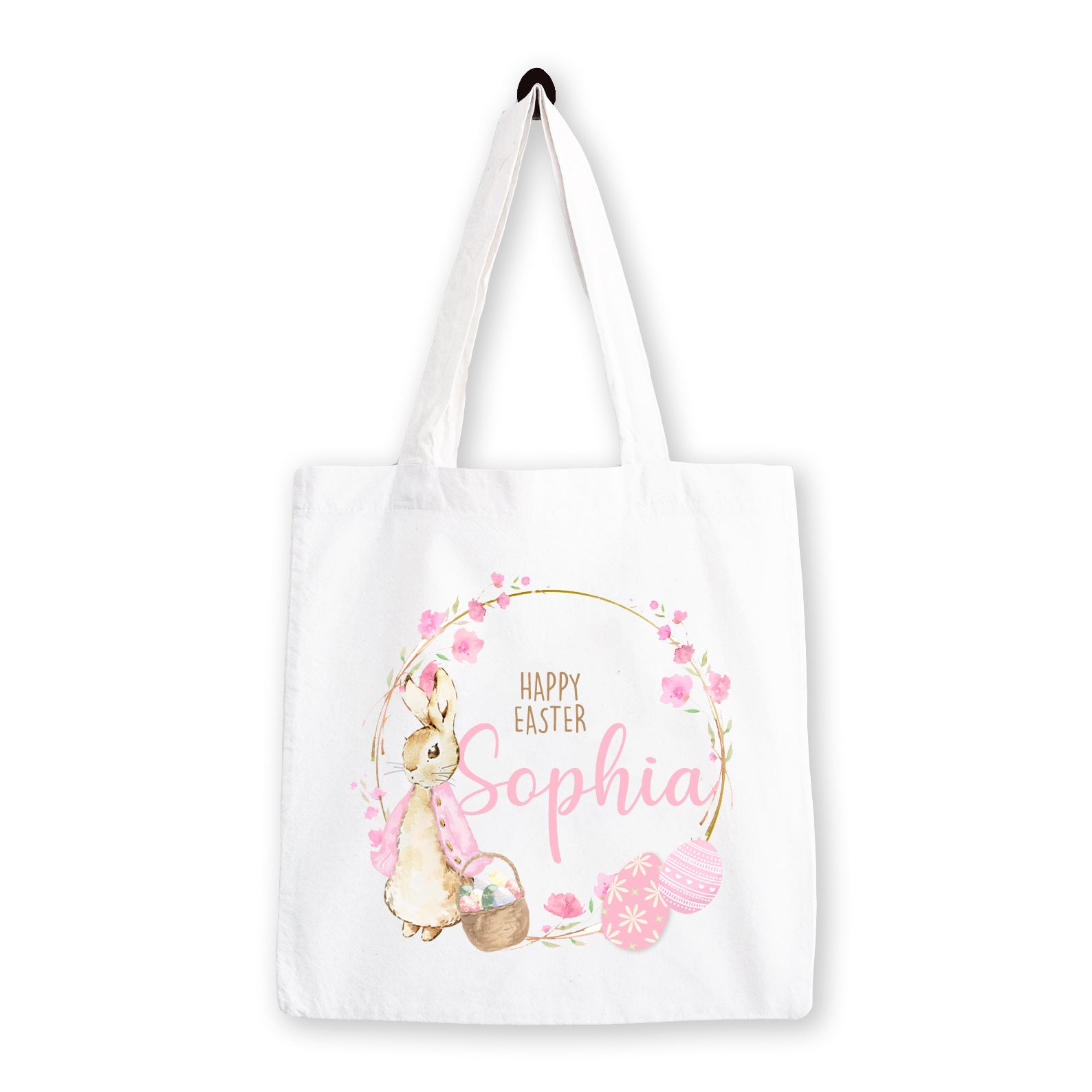 Personalised Easter Bag | Wreath Pink or Blue | Personalised Easter Tote, Custom Easter Hunt Bag, Personalised Easter Gift, Easter Basket