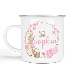 Personalised Easter Mug | Wreath | Enamel Pink or Blue | Personalised Easter Gift, Custom Easter Gifts, Easter Present, Children’s Easter