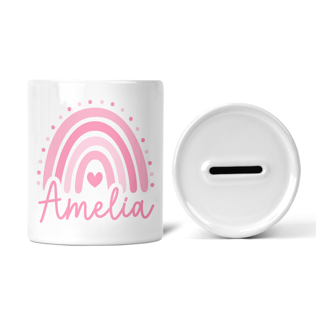 Personalised Children's Money Box | Rainbows | Add A Name, Choose a Colour | Personalised Kids Gift | Gift for Boys & Girls