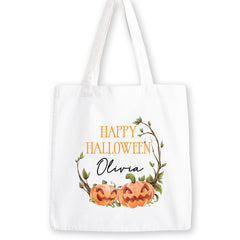 Personalised Halloween Trick or Treat Bag | Pumpkin Wreath | Halloween Tote Bag | Personalised Halloween Gift