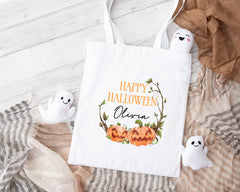 Personalised Halloween Trick or Treat Bag | Pumpkin Wreath | Halloween Tote Bag | Personalised Halloween Gift