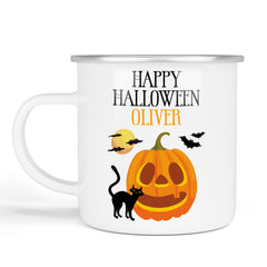 Personalised Halloween Enamel Mug | Pumpkin | Personalised Halloween Gift
