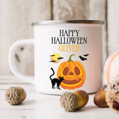 Personalised Halloween Enamel Mug | Pumpkin | Personalised Halloween Gift