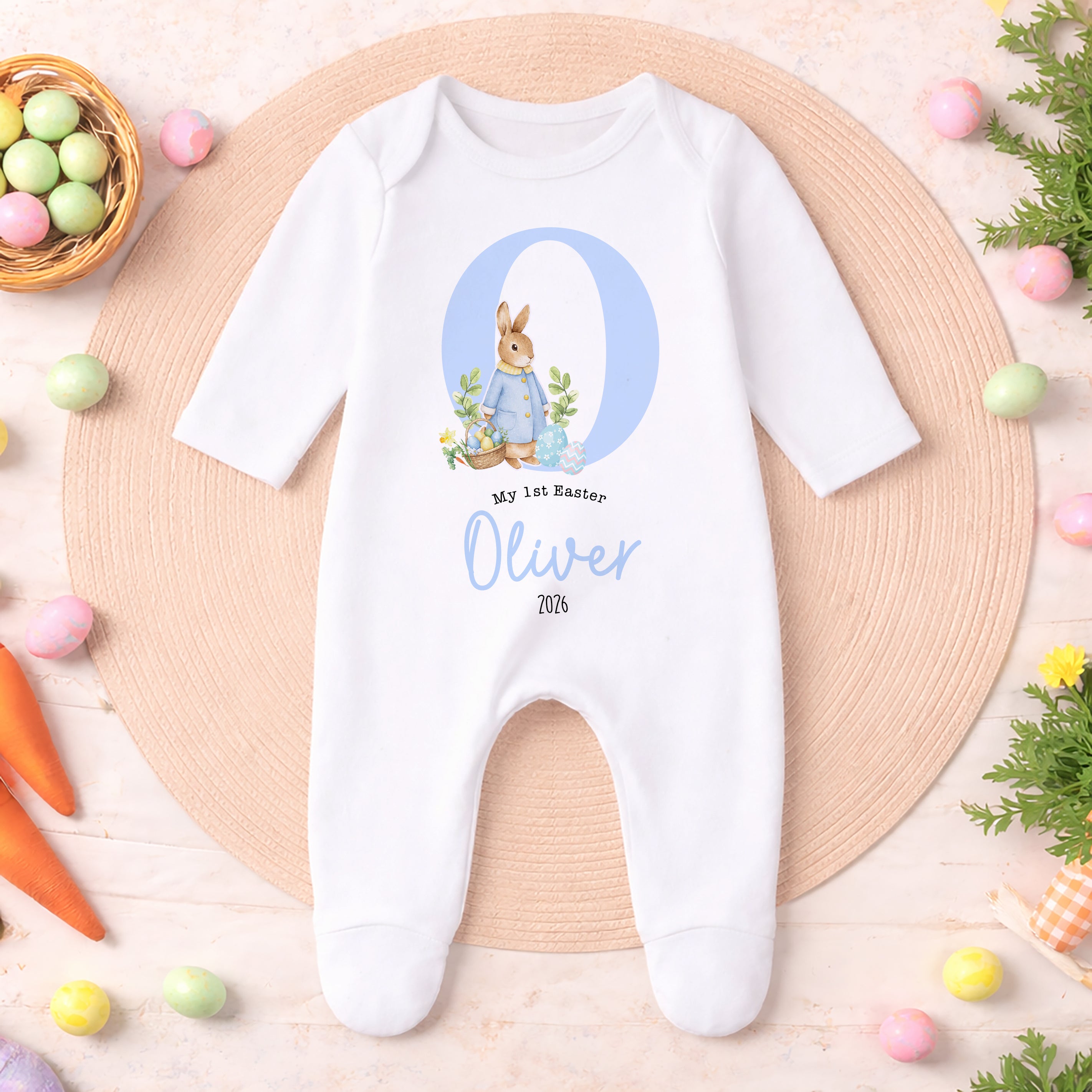 Personalised 1st Easter Pyjamas, Easter Bib | Custom Boys & Girls First Easter Baby Grow, Baby's Easter Romper