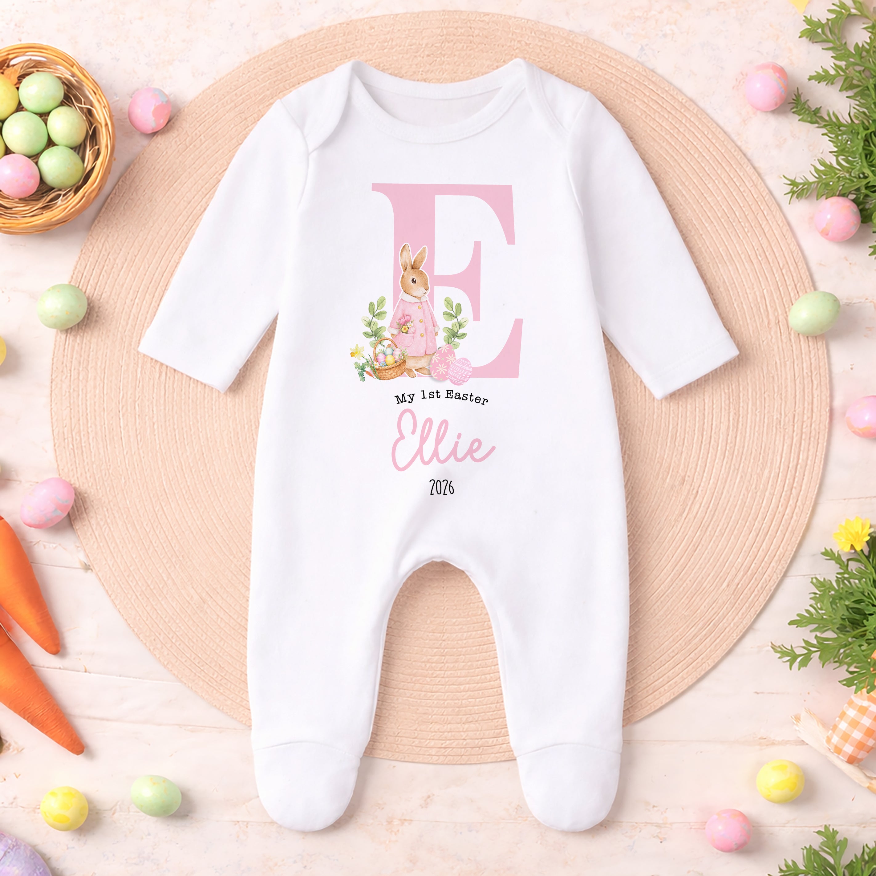 Personalised 1st Easter Pyjamas, Easter Bib | Custom Boys & Girls First Easter Baby Grow, Baby's Easter Romper