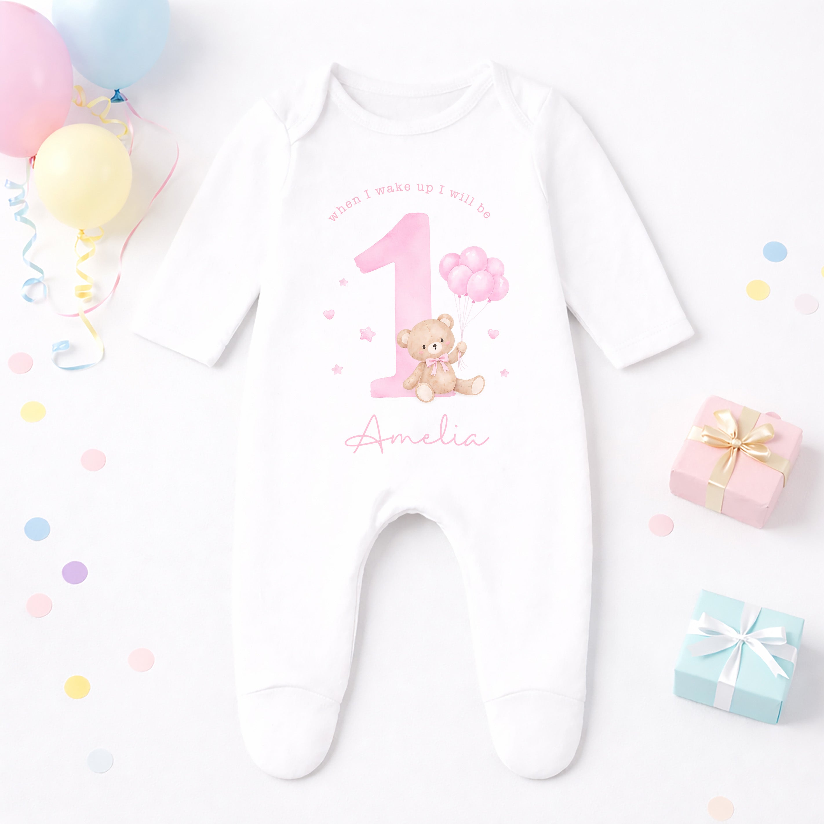 Personalised 1st Birthday Pyjamas, First Bib | Teddy Bear | When I Wake Up I Will Be 1, Girls 1st Birthday Pyjamas, Boys 1st Birthday Pyjamas
