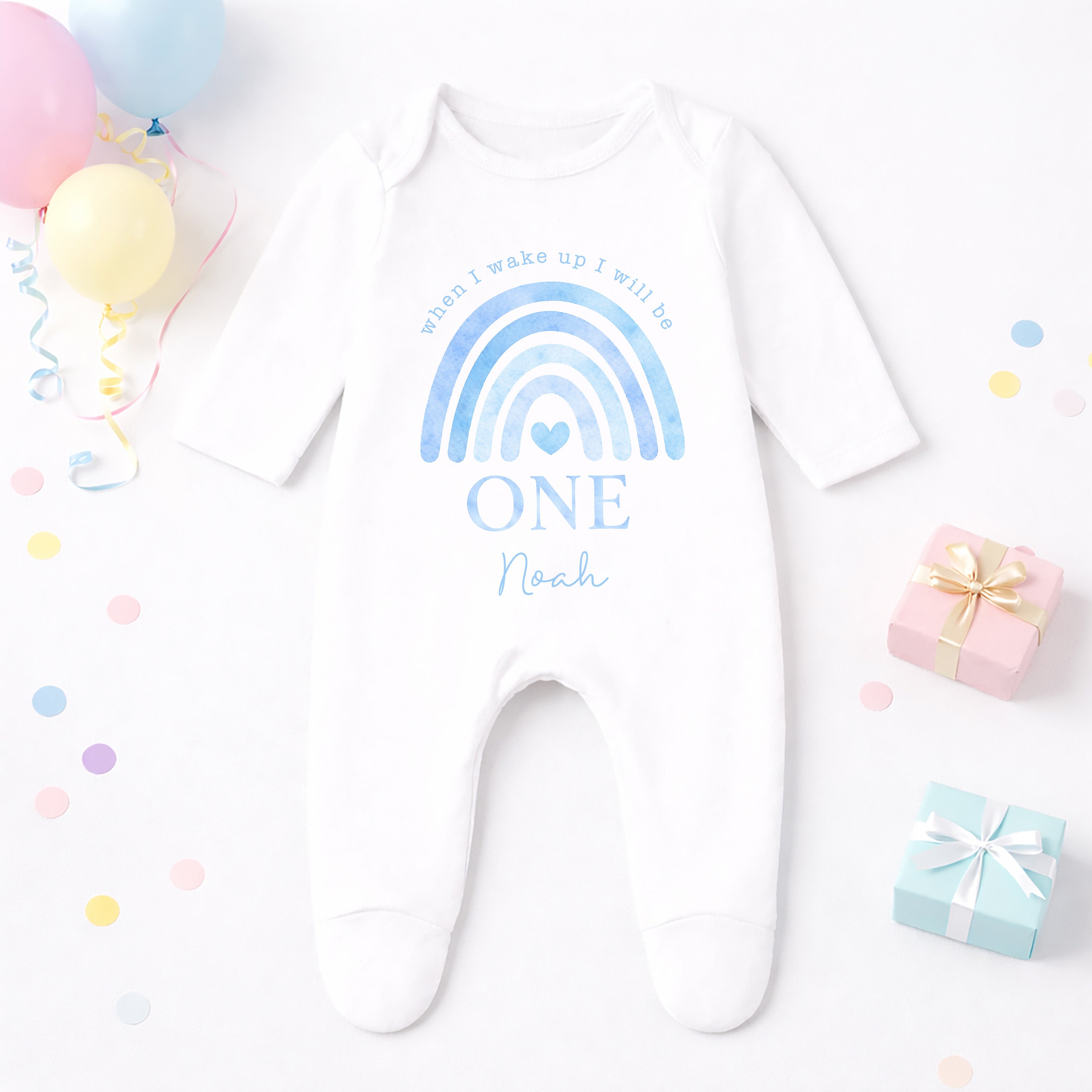 Personalised 1st Birthday Pyjamas, First Bib | Rainbow | When I Wake Up I Will Be 1, Girls 1st Birthday Pyjamas, Boys 1st Birthday Pyjamas