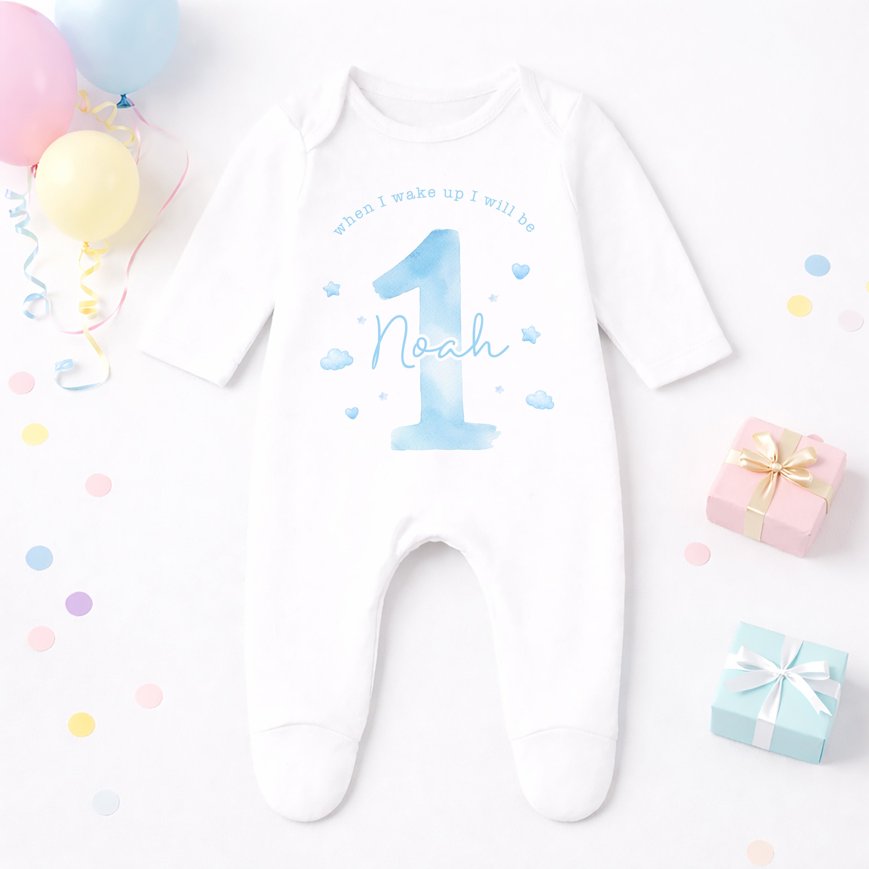Personalised 1st Birthday Pyjamas, First Bib | Watercolour | When I Wake Up I Will Be 1, Girls 1st Birthday Pyjamas, Boys 1st Birthday Pyjamas