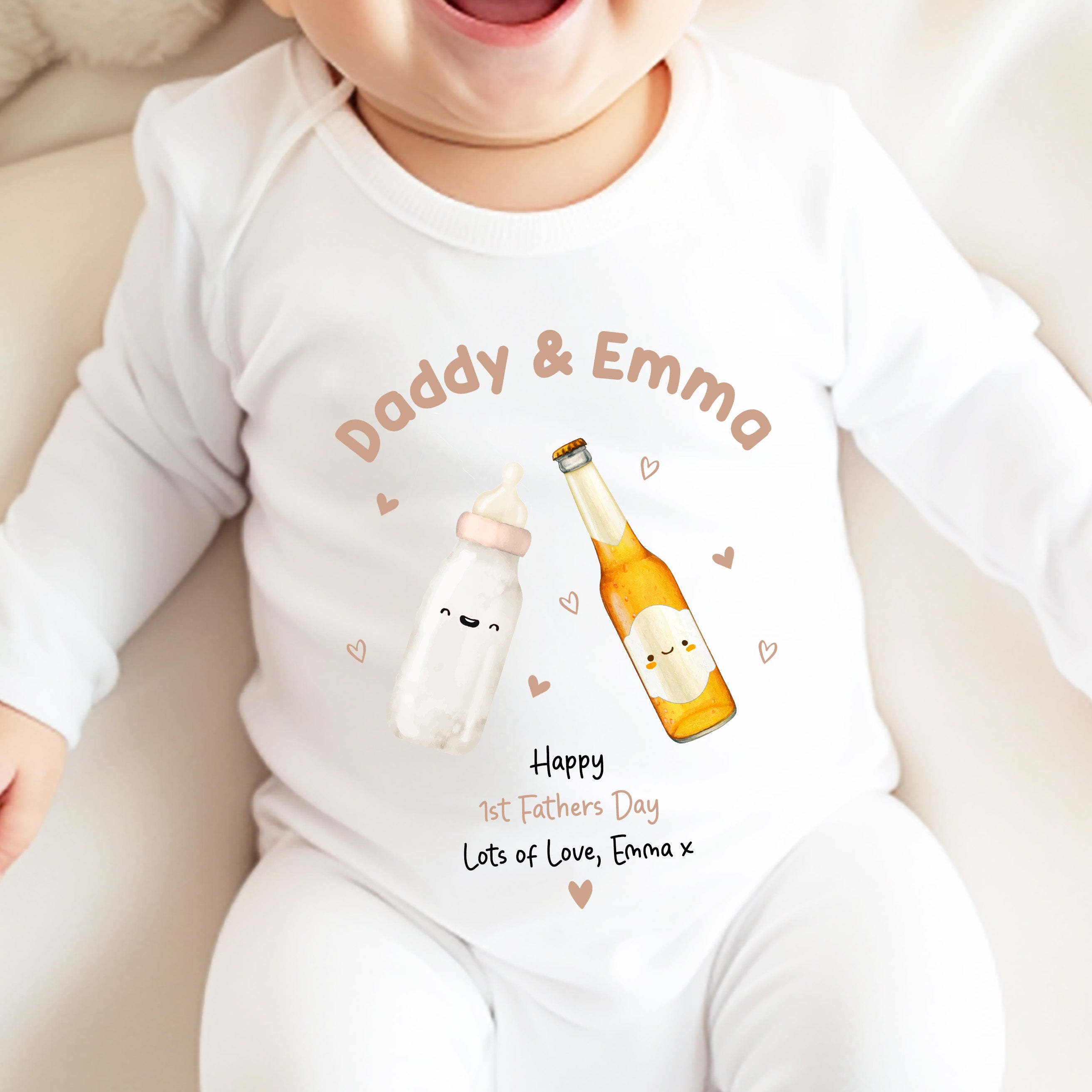1st Fathers Day Baby Grow | First Fathers Day Gift | 1st Fathers Day Sleepsuit, 1st Fathers Day Bib | Daddy's 1st Fathers Day | 1st Romper Pink Neutral
