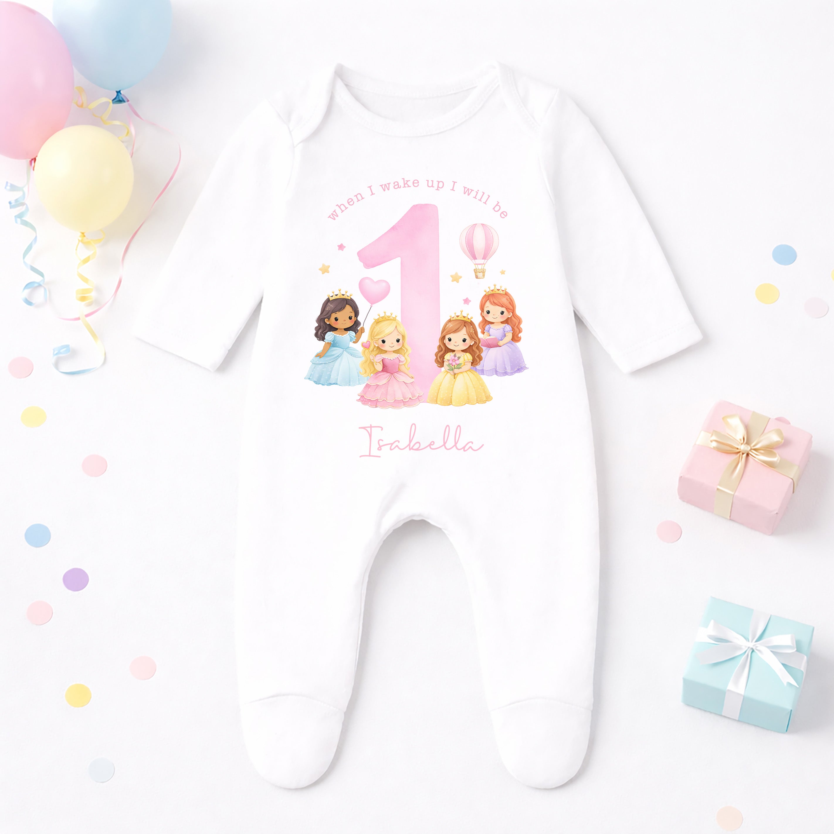 Personalised 1st Birthday Pyjamas, First Bib | Princesses | When I Wake Up I Will Be 1, Boys 1st Birthday Pyjamas