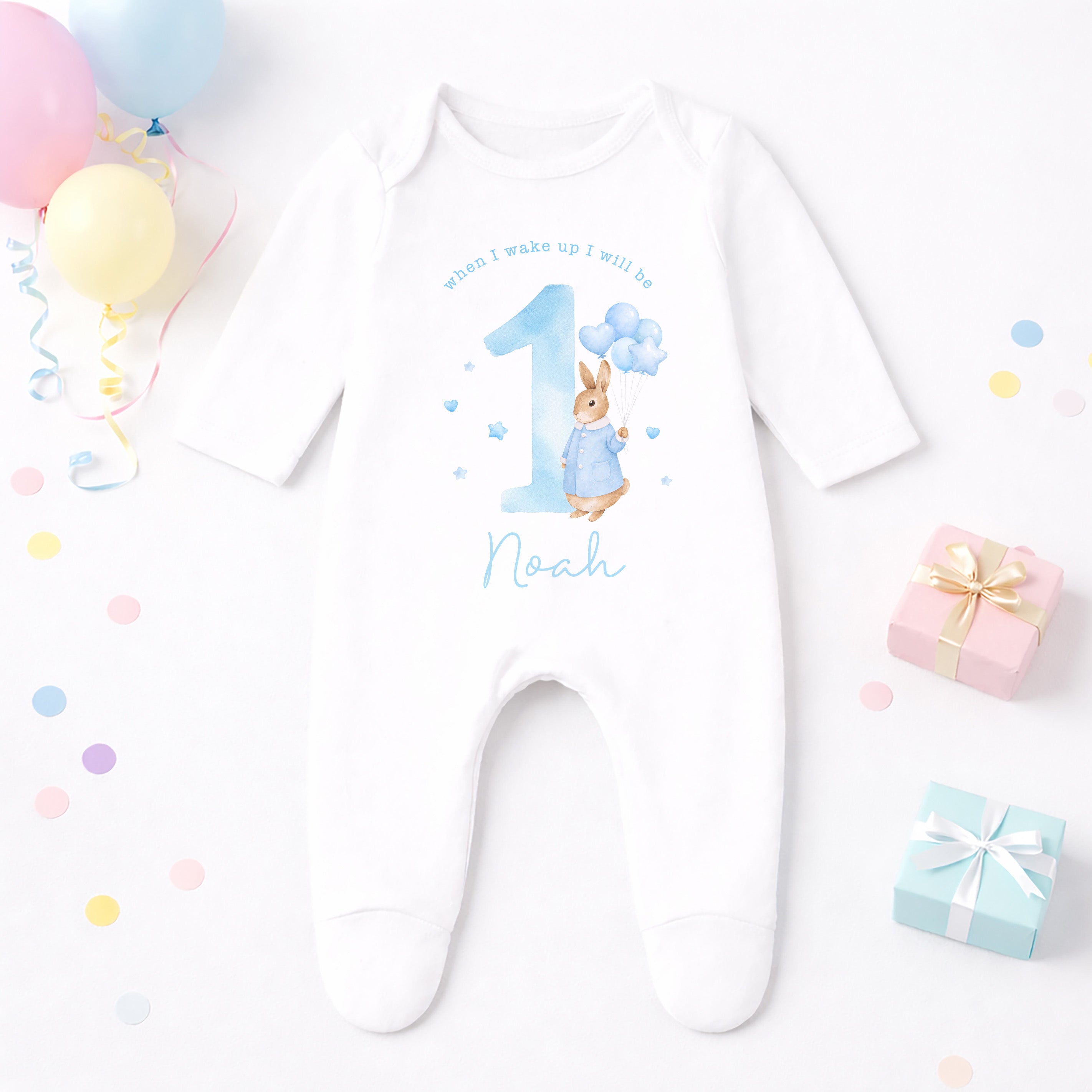 Personalised 1st Birthday Pyjamas, First Bib | Bunny | When I Wake Up I Will Be 1, Girls 1st Birthday Pyjamas, Boys 1st Birthday Pyjamas
