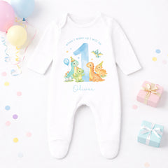 Personalised 1st Birthday Pyjamas, First Bib | Dinosaurs | When I Wake Up I Will Be 1, Boys 1st Birthday Pyjamas