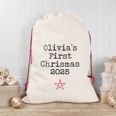 Personalised Christmas Sack | Custom Christmas Stocking | Custom Santa Sack For Kids, Children's Christmas Sack - Typewriter Star