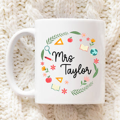 Thank You Teacher Gift - Teacher Wreath Mug | Personalised Teacher Gift, Thank You Teacher Present. End Of Term Gift, Teacher Assistant Gift