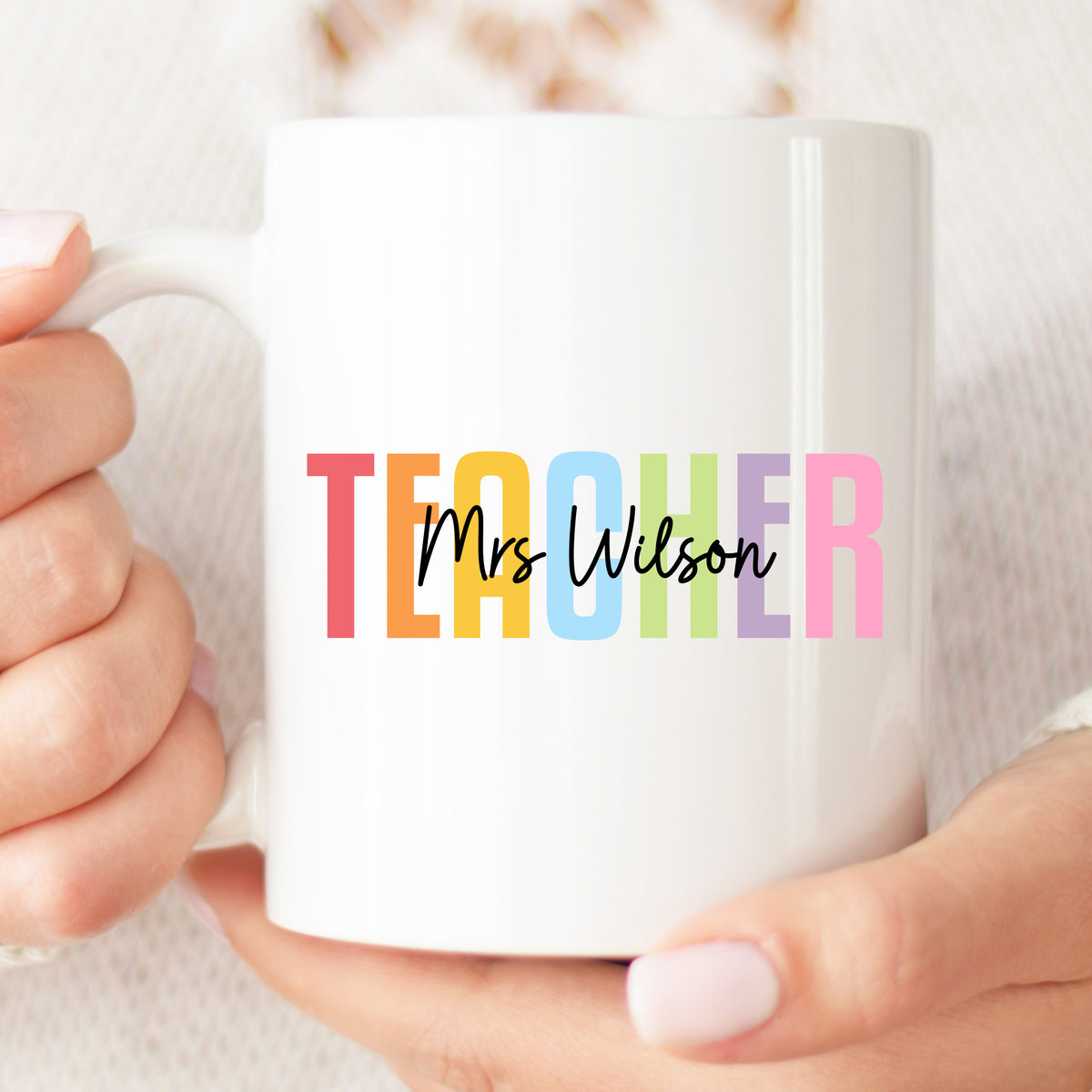 Thank You Teacher Gift - Watercolour Mug | Personalised Teacher Gift, Thank You Teacher Present. End Of Term Gift, Teacher Assistant Gift