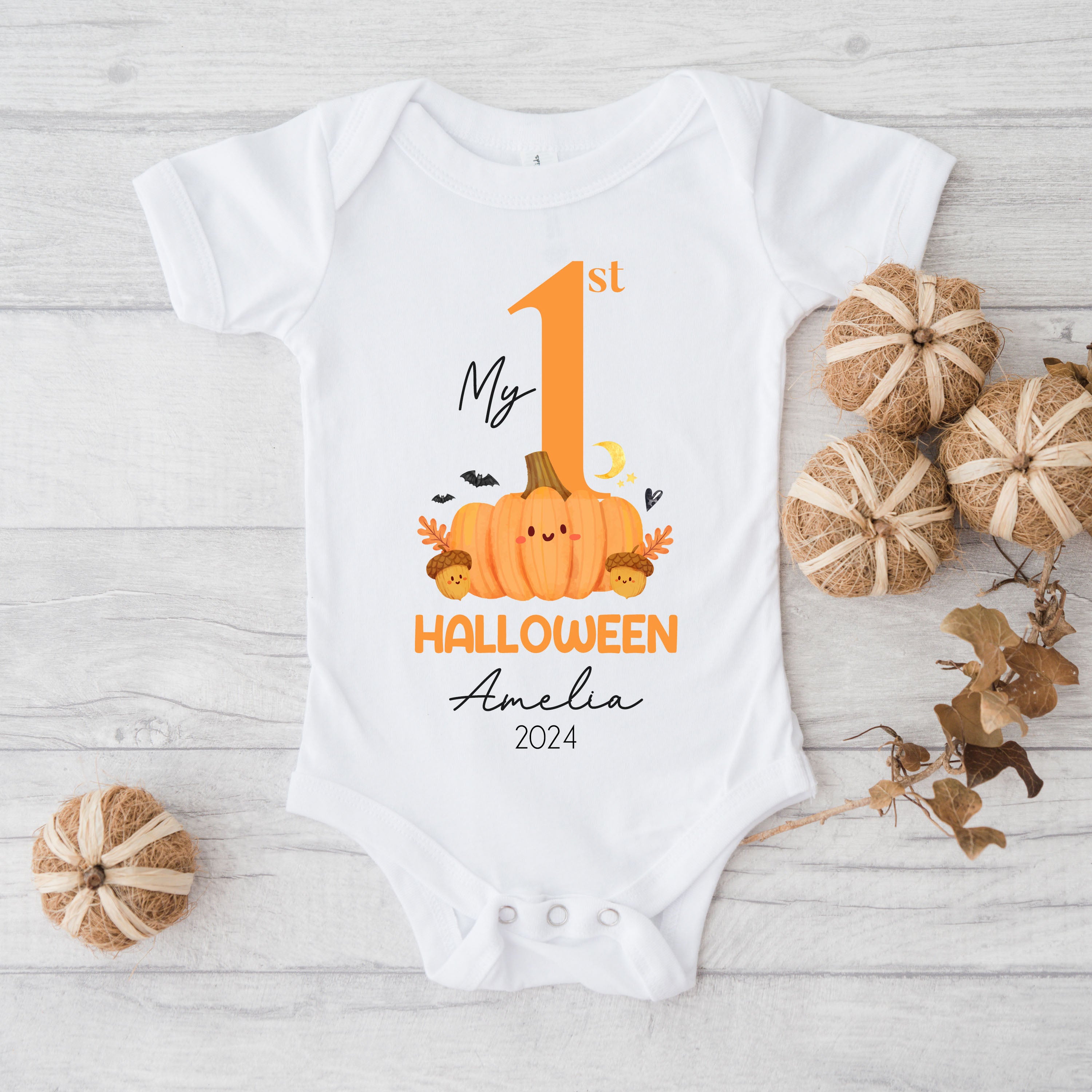 Baby's 1st Halloween | Personalised Halloween Baby Grow | Number 1 | First Halloween Baby Bib, Baby Halloween Gift