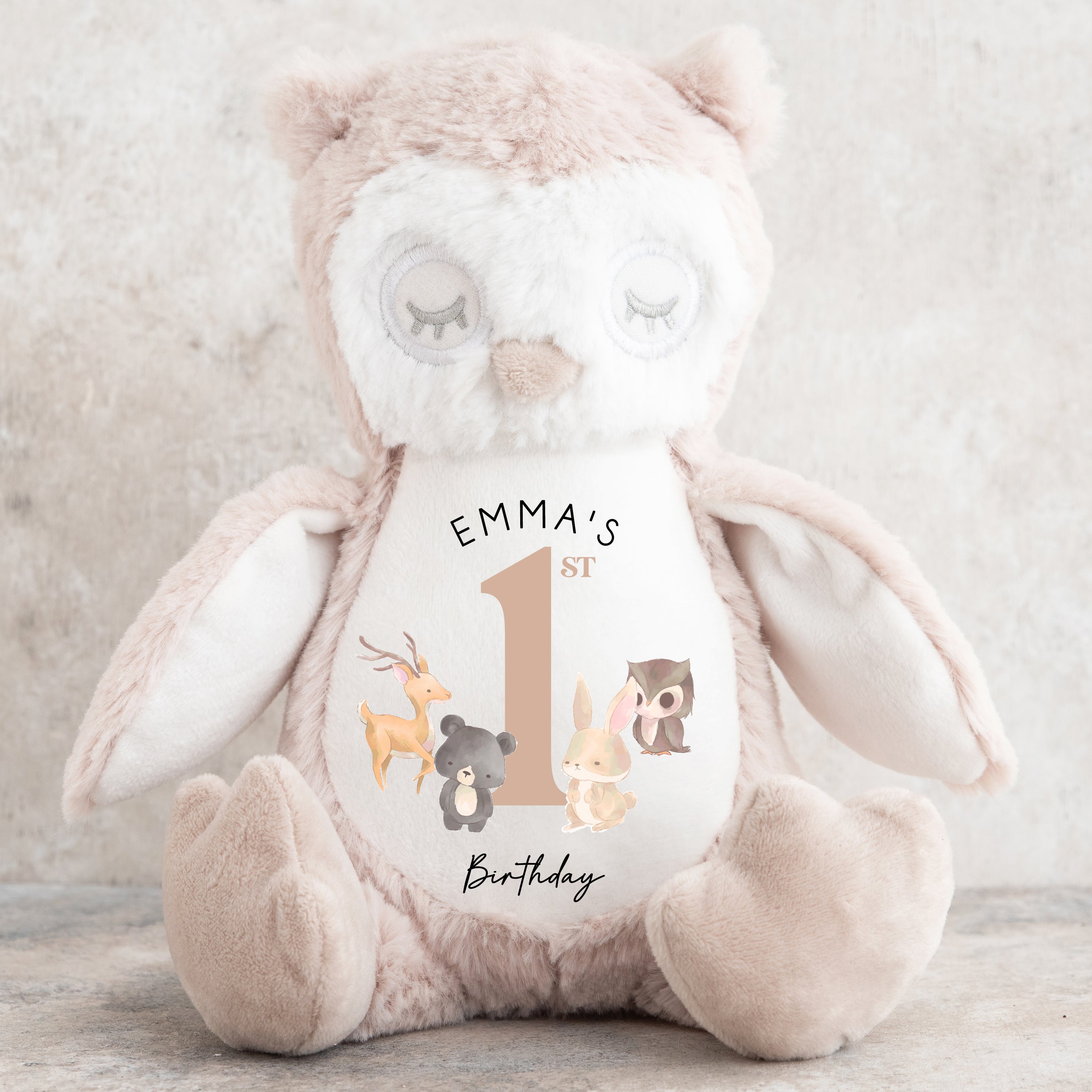 Personalised 1st Birthday Teddy | Owl Animals | 1st Birthday Gift | First Birthday Gift, 1st Birthday Present | 1st Birthday Keepsake