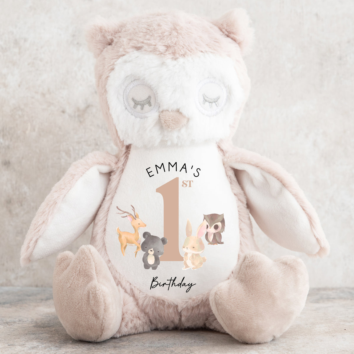 Personalised 1st Birthday Teddy | Owl Animals | 1st Birthday Gift | First Birthday Gift, 1st Birthday Present | 1st Birthday Keepsake