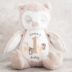 Personalised 1st Birthday Teddy | Owl Animals | 1st Birthday Gift | First Birthday Gift, 1st Birthday Present | 1st Birthday Keepsake