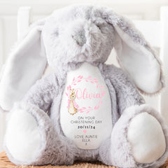 Personalised Teddy, Custom Christening Teddy | Keepsake | Personalised Christening Gift, Custom Baptism Gift | Baptism Teddy, Pink Wreath