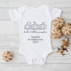 Baby's 1st Halloween | Personalised Halloween Baby Grow | Hello Little Pumpkin | First Halloween Baby Bib, Baby Halloween Gift