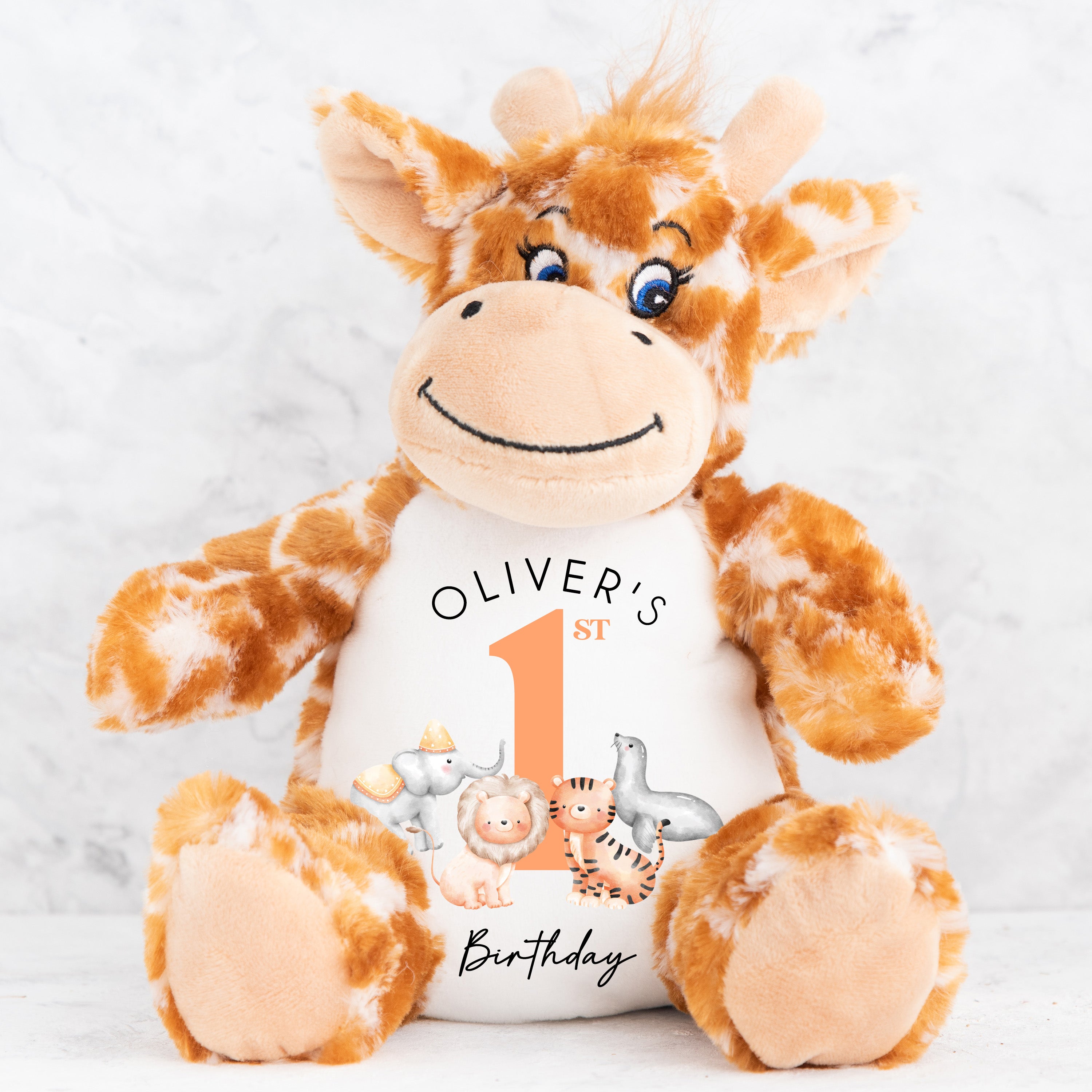Personalised 1st Birthday Teddy | Giraffe Safari | 1st Birthday Gift | First Birthday Gift, 1st Birthday Present | 1st Birthday Keepsake