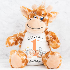 Personalised 1st Birthday Teddy | Giraffe Safari | 1st Birthday Gift | First Birthday Gift, 1st Birthday Present | 1st Birthday Keepsake