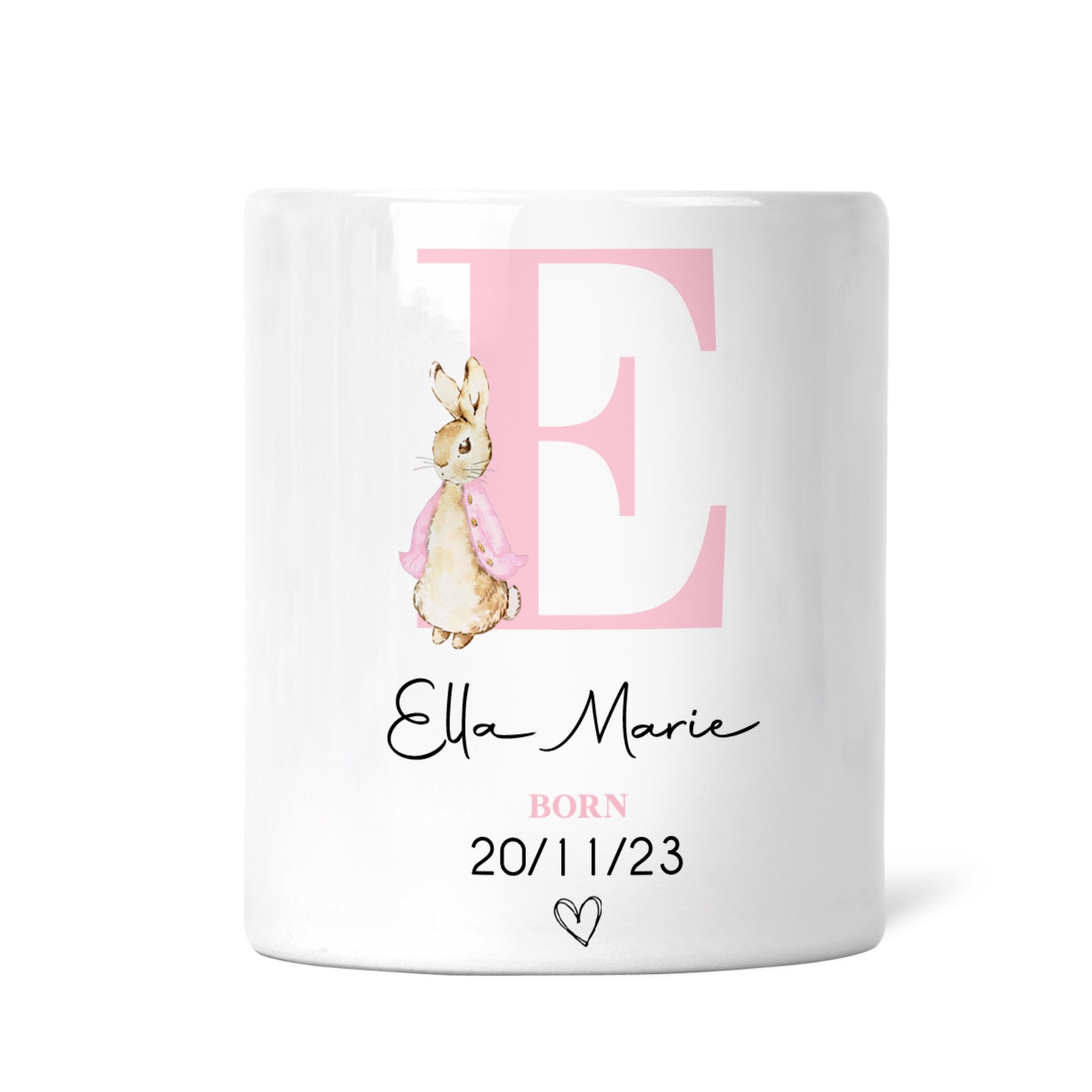 Personalised Newborn Money Box | Personalised New Baby Gift, Newborn Gift, New Baby Keepsake | Gift for New Baby, Pink Rabbit