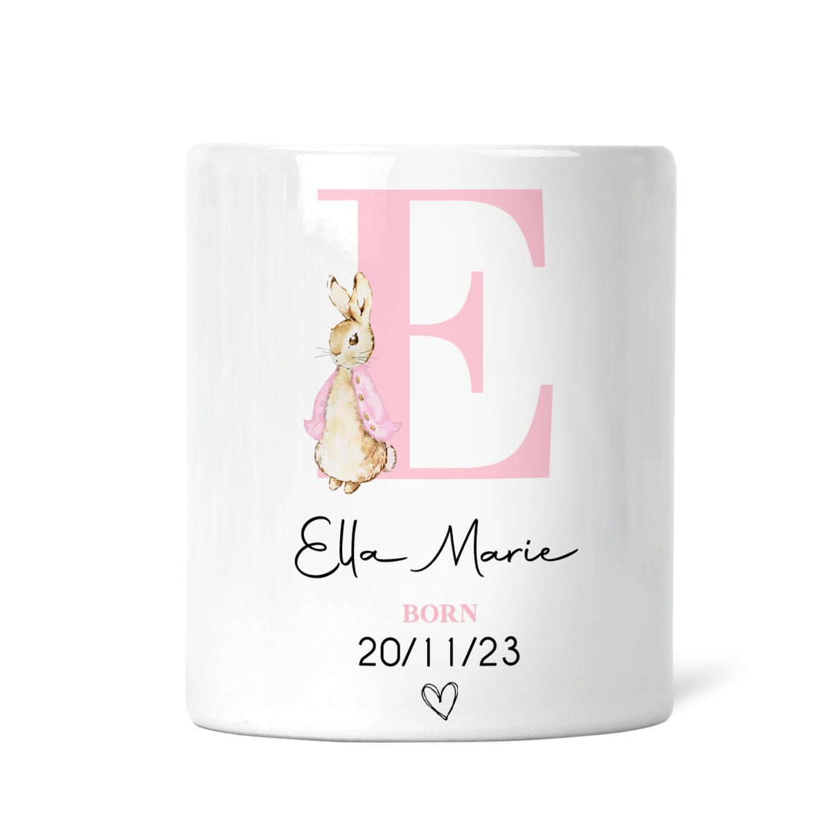 Personalised Newborn Money Box | Personalised New Baby Gift, Newborn Gift, New Baby Keepsake | Gift for New Baby, Pink Rabbit