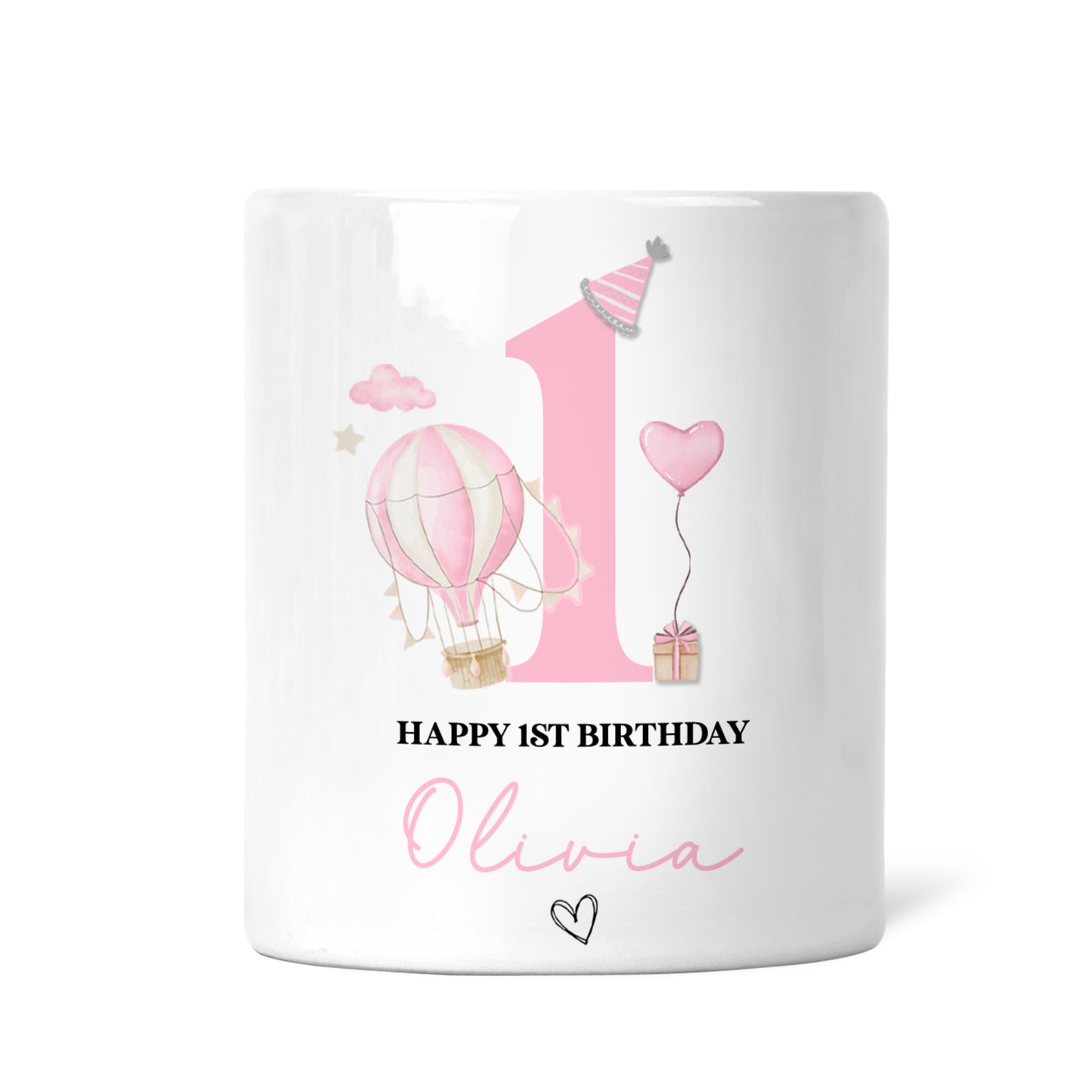 Personalised 1st Birthday Money Box | Personalised 1st Birthday Gift, First Birthday Gift, First Birthday Money Box | Pink Hot Air Balloon