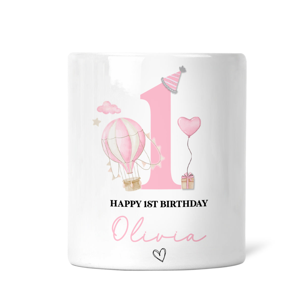 Personalised 1st Birthday Money Box | Personalised 1st Birthday Gift, First Birthday Gift, First Birthday Money Box | Pink Hot Air Balloon