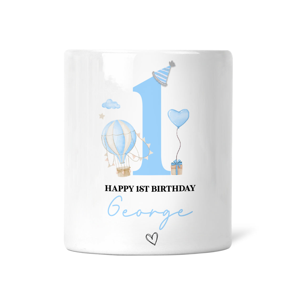 Personalised 1st Birthday Money Box | Personalised 1st Birthday Gift, First Birthday Gift, First Birthday Money Box | Blue Hot Air Balloon