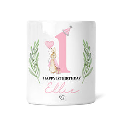 Personalised 1st Birthday Money Box | Personalised 1st Birthday Gift, First Birthday Gift, First Birthday Money Box | Pink Bunny