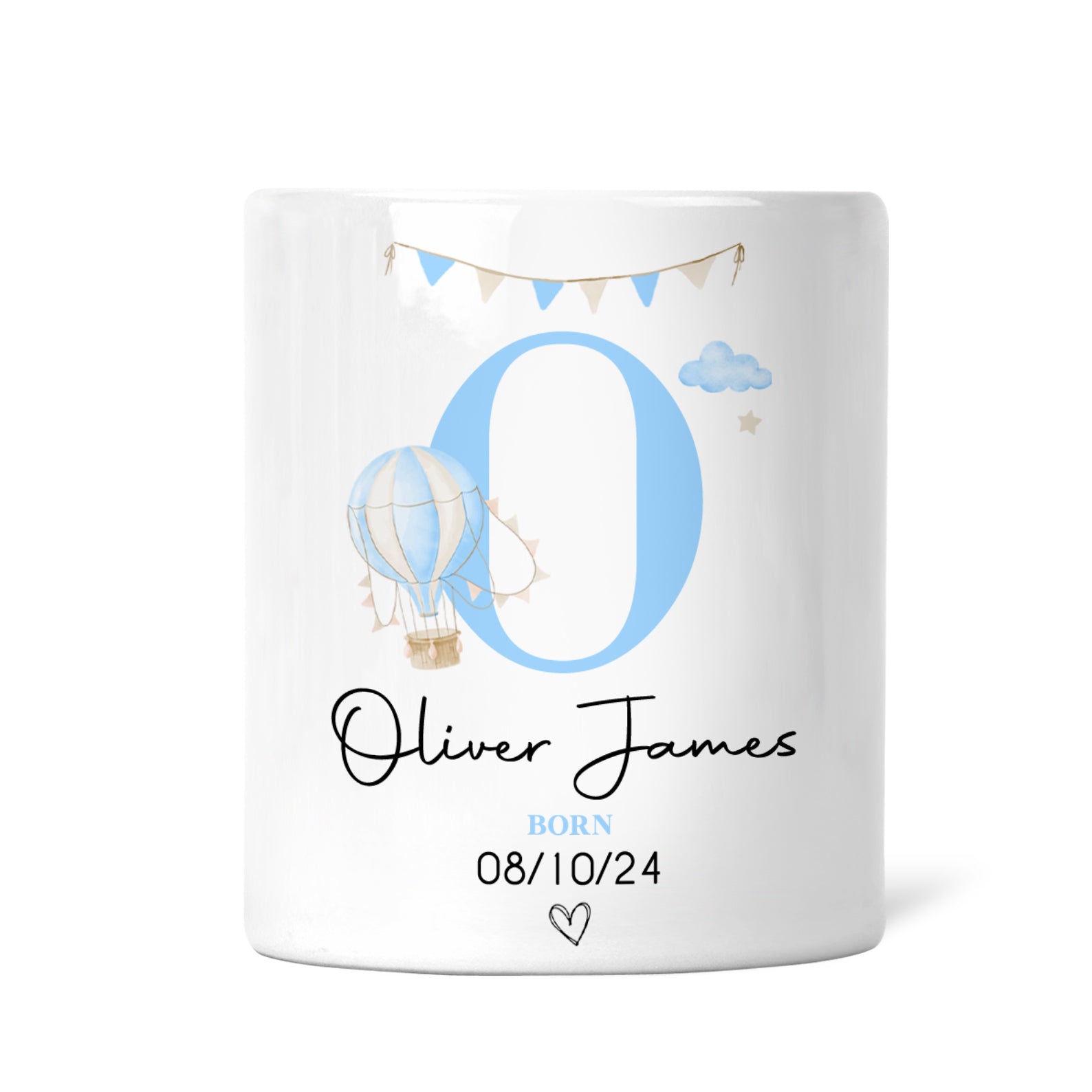 Personalised Newborn Money Box | Personalised New Baby Gift, Newborn Gift, New Baby Keepsake | Gift for New Baby, Blue Hot Air Balloon