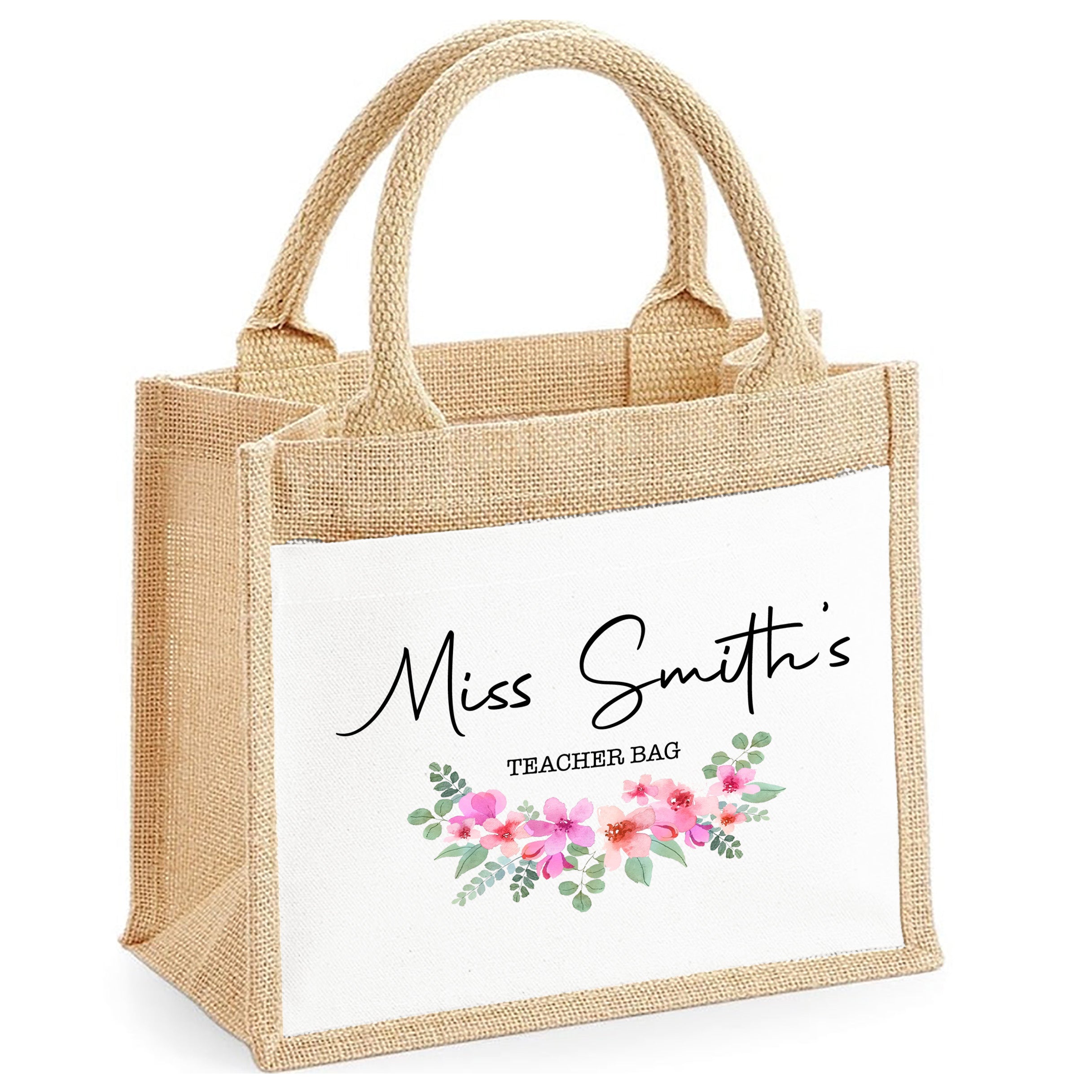 Thank You Teacher Gift, Personalised Teacher Bag | Personalised Teacher Gift, Teacher Present. End Of Term Gift, TA Gift - Floral Teacher