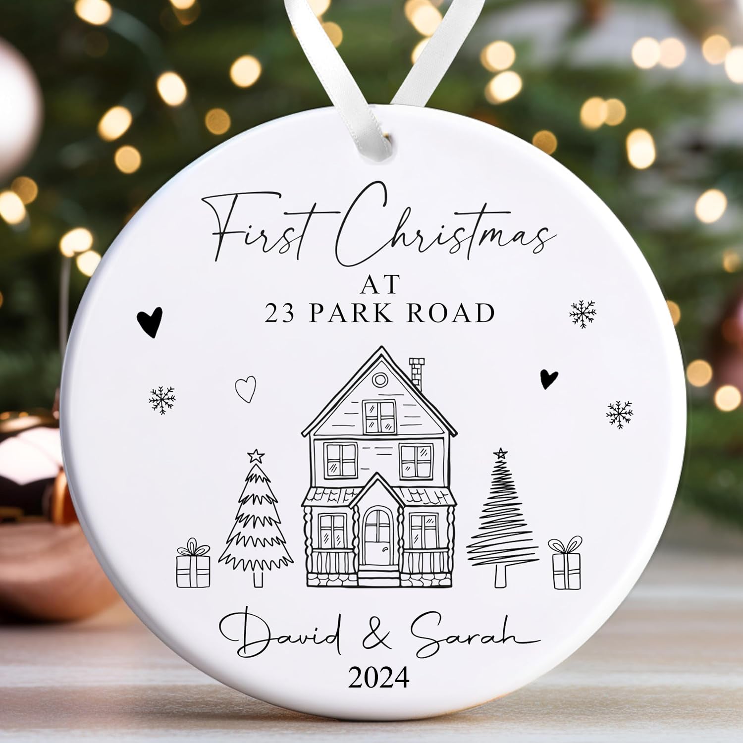 Personalised Christmas Bauble | First Christmas At New Home Bauble, 1st Christmas At Decoration Keepsake | New Home Gift - Illustrations