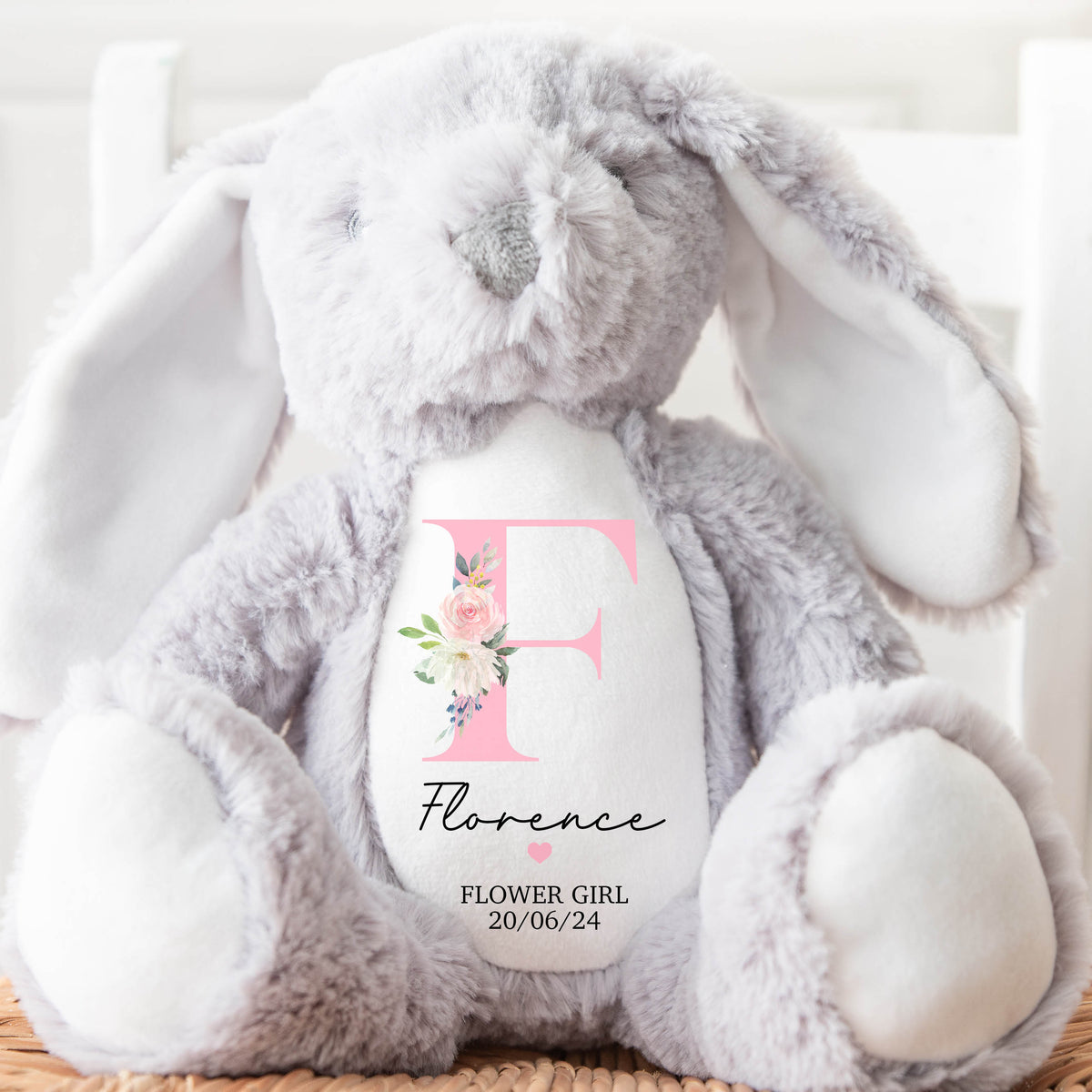Flower Girl Teddy Bear | Personalised Flower Girl Thank You, Custom Flower Girl Gift | Ceramic Keepsake | Flower Girl Favour | Pink Floral