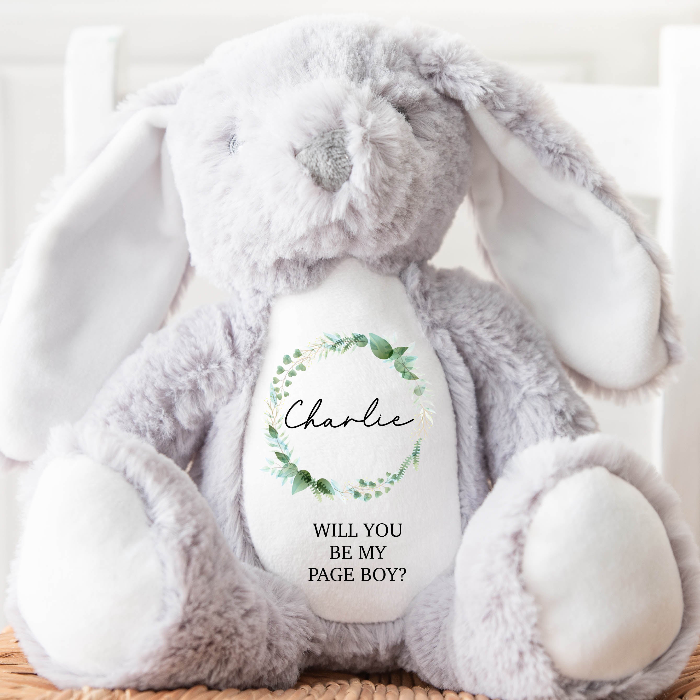 Will You Be My Page Boy Teddy Bear | Personalised Page Boy Announcement, Custom Page Boy Gift | Personalised Page Boy Gift | Floral Wreath