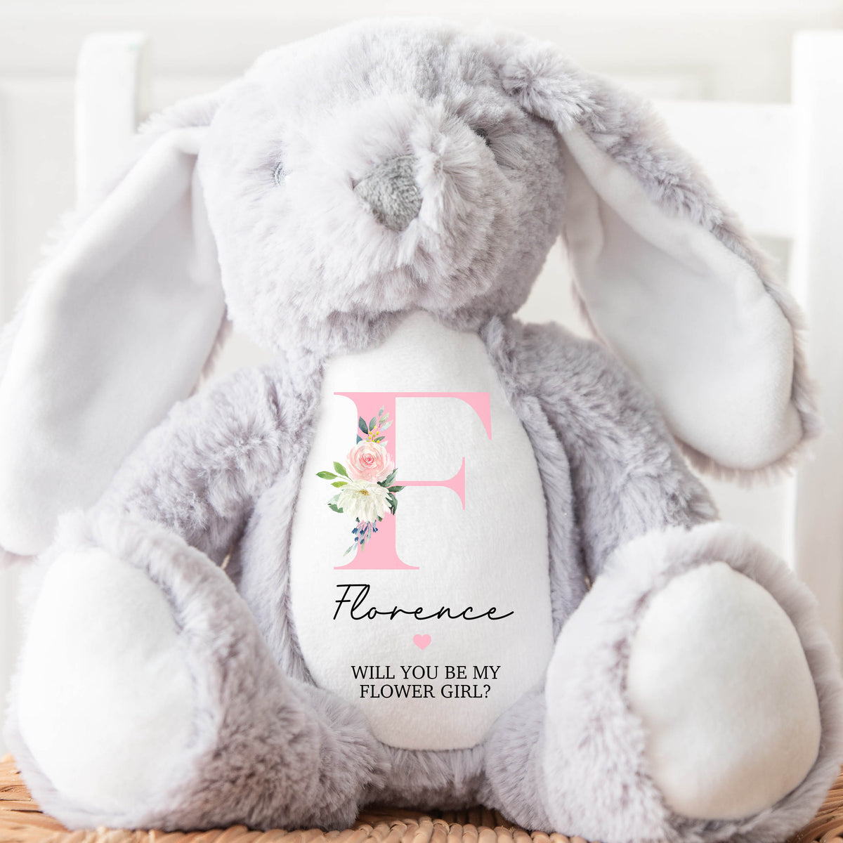 Will You Be My Flower Girl Teddy Bear | Personalised Flower Girl Announcement, Custom Flower Girl Gift | Pink Floral