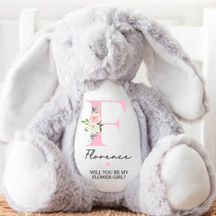 Will You Be My Flower Girl Teddy Bear | Personalised Flower Girl Announcement, Custom Flower Girl Gift | Pink Floral