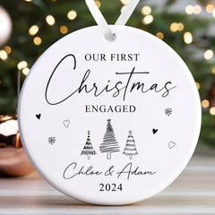 Personalised Engagement Bauble | First Christmas Engaged Bauble | 1st Christmas Engaged Gift | First Christmas Engagement Keepsake - Illustrations