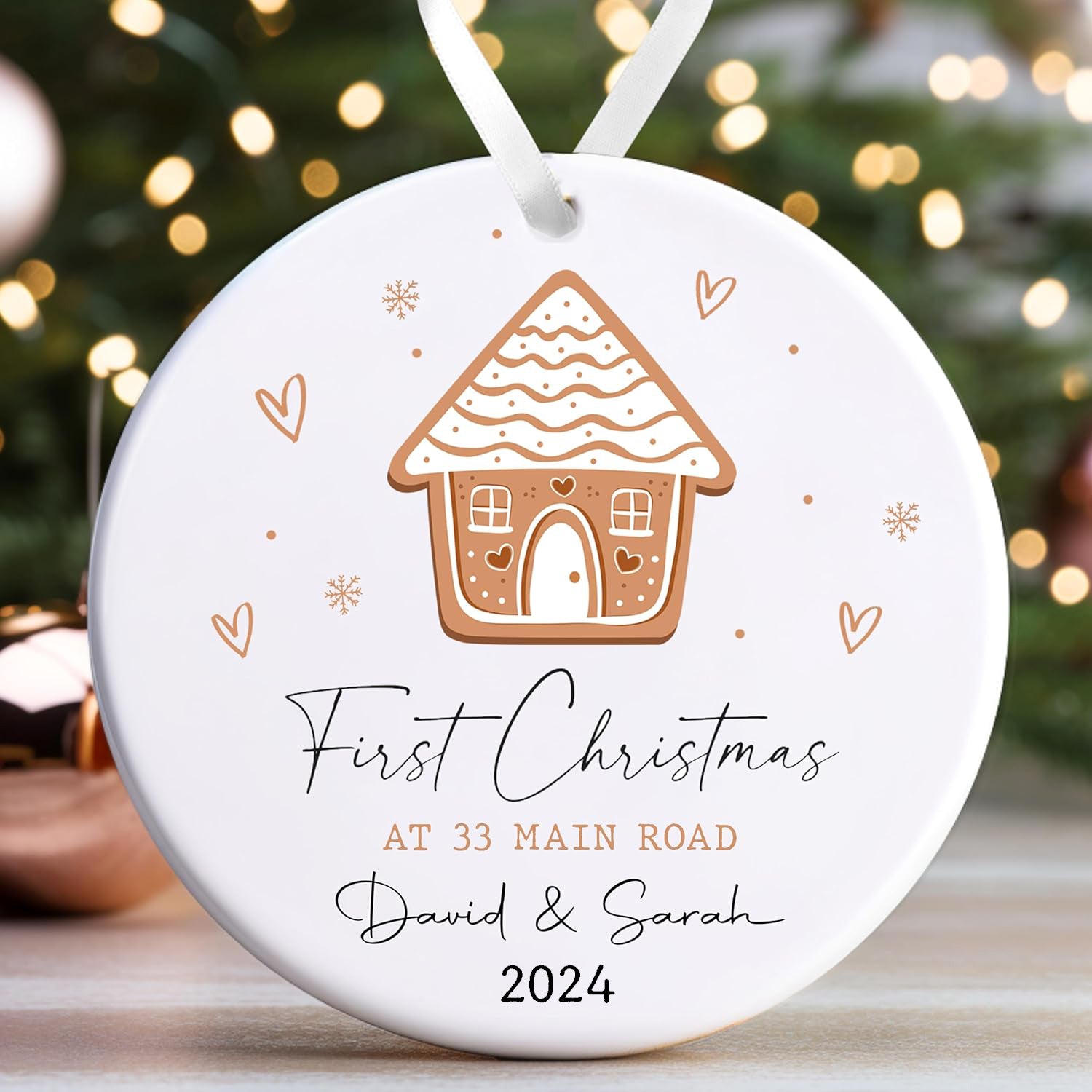Personalised Christmas Bauble | First Christmas At New Home Bauble, 1st Christmas At Decoration Keepsake | New Home Gift - Gingerbread House
