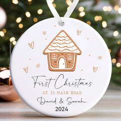 Personalised Christmas Bauble | First Christmas At New Home Bauble, 1st Christmas At Decoration Keepsake | New Home Gift - Gingerbread House