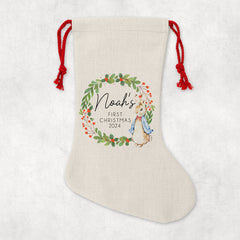 Personalised Christmas Sack | Custom Christmas Stocking | Custom Santa Sack For Kids, Children's Christmas Sack - Bunny Wreath
