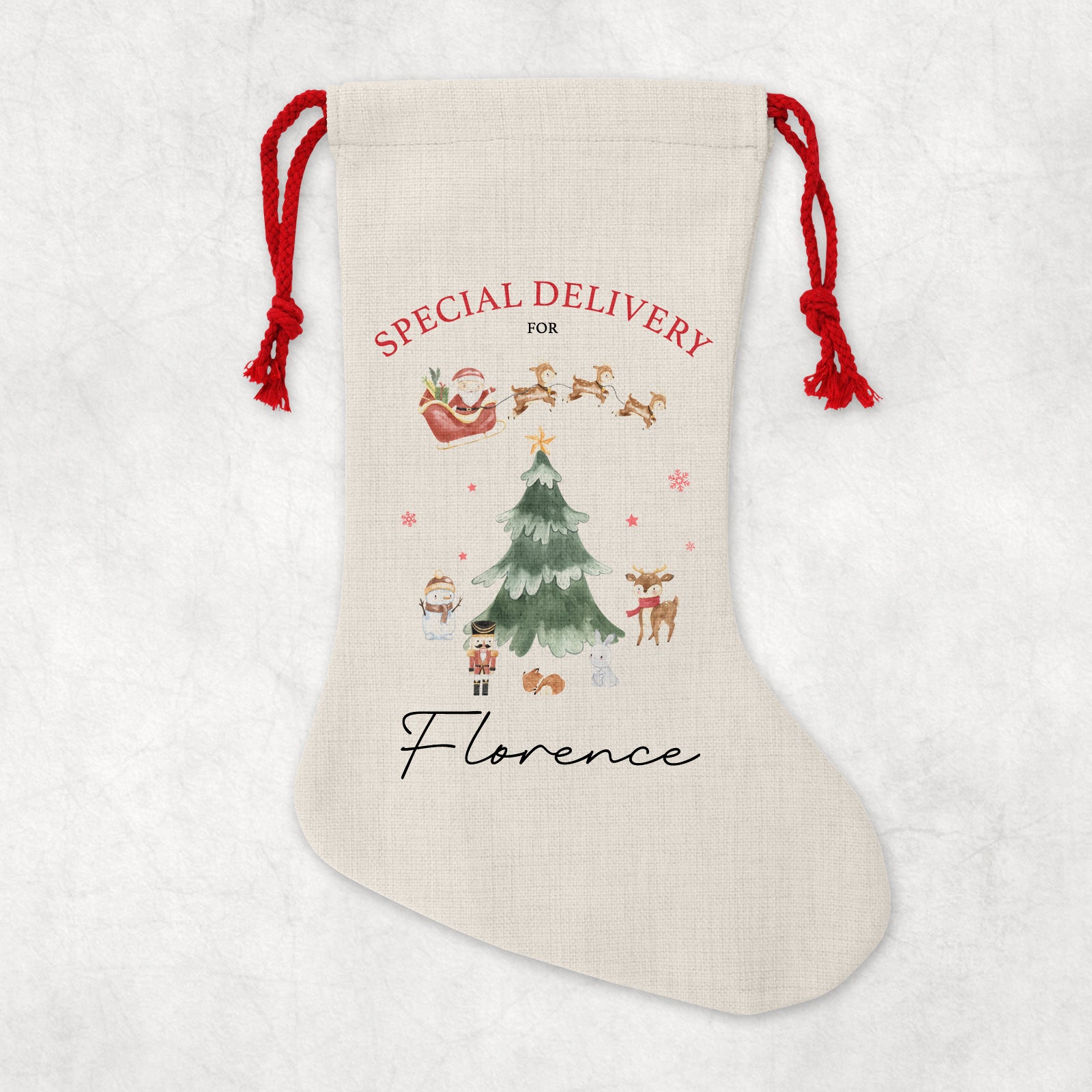 Personalised Christmas Sack | Custom Christmas Stocking | Custom Santa Sack For Kids, Children's Christmas Sack - Watercolour Christmas