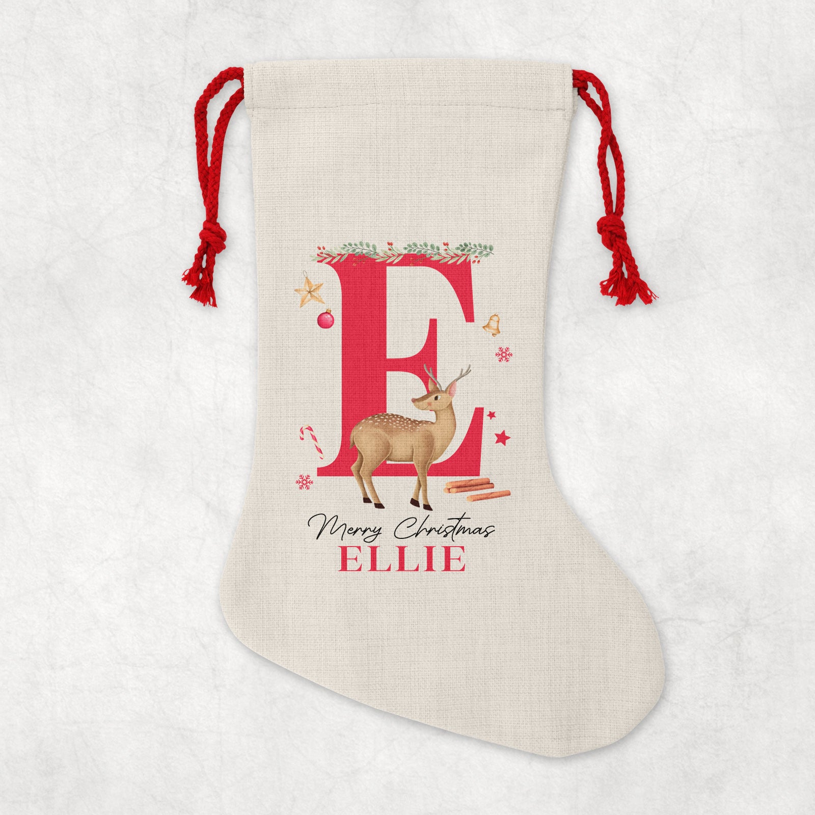 Personalised Christmas Sack | Custom Christmas Stocking | Custom Santa Sack For Kids, Children's Christmas Sack - Reindeer Initial