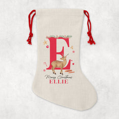 Personalised Christmas Sack | Custom Christmas Stocking | Custom Santa Sack For Kids, Children's Christmas Sack - Reindeer Initial