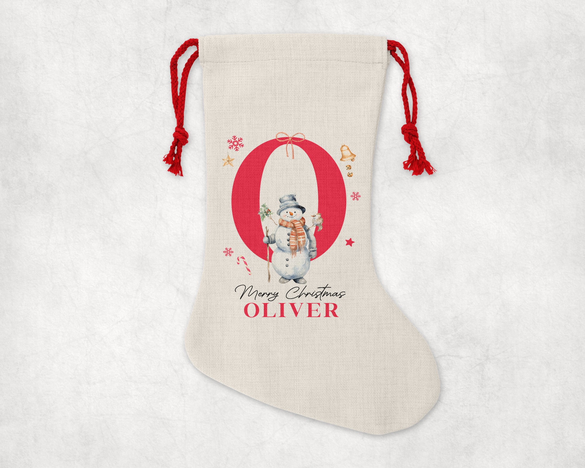 Personalised Christmas Sack | Custom Christmas Stocking | Custom Santa Sack For Kids, Children's Christmas Sack - Snowman Initial