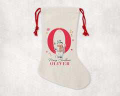 Personalised Christmas Sack | Custom Christmas Stocking | Custom Santa Sack For Kids, Children's Christmas Sack - Snowman Initial